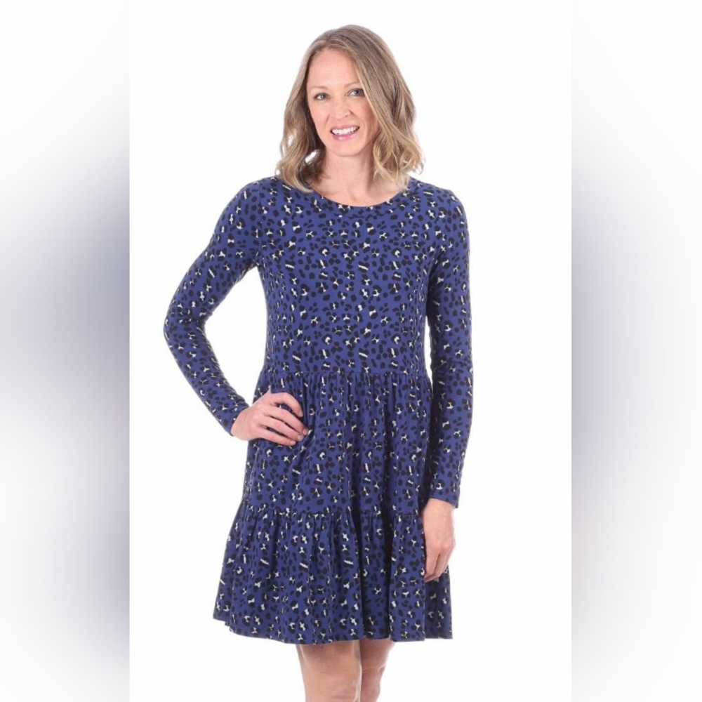 Duffield Lane Ashton Dress Blue Leopard NWT